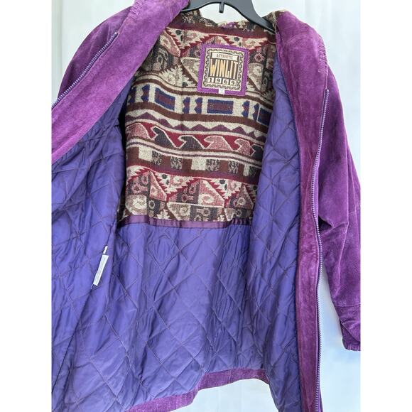 Authentic Winlit 1969 women’s M Purple Suede Jacket W/Hood Zipper Drawstring - Picture 15 of 16